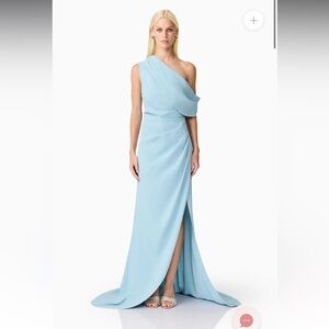 elliatt isadora blue off the shoulder maxi gown dress size large NEW